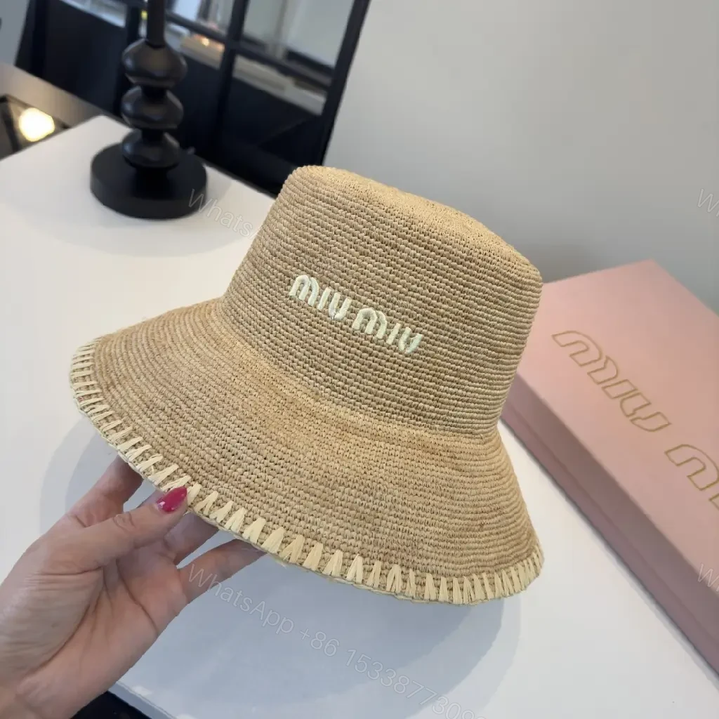 View 4 of Natural Straw Bucket Hat with Subtle Logo Detail
