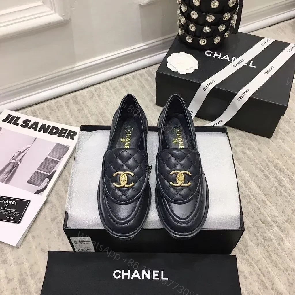 Quilted Leather Loafers + Gold Logo - Dressy-Casual Comfort — view 1