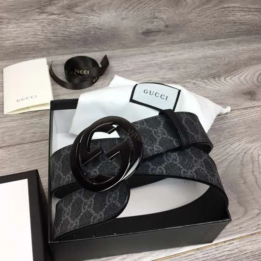 View 7 of GUCCI MEN’S BLACK GG SUPREME BELT WITH G BUCKLE – B32