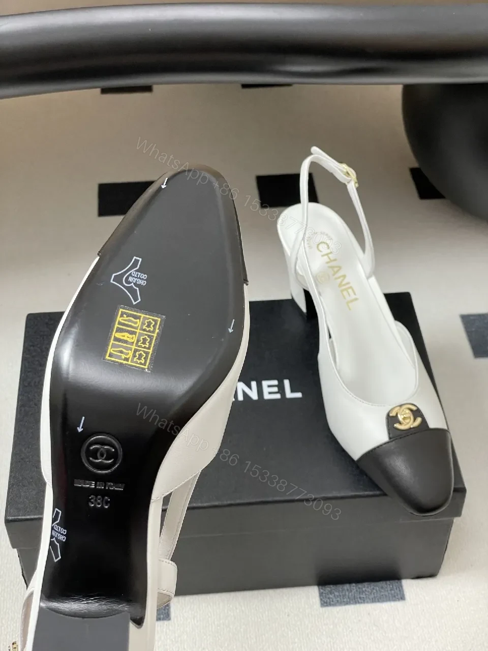 View 2 of Two-Tone Slingback Heels with Gold Logo Accent