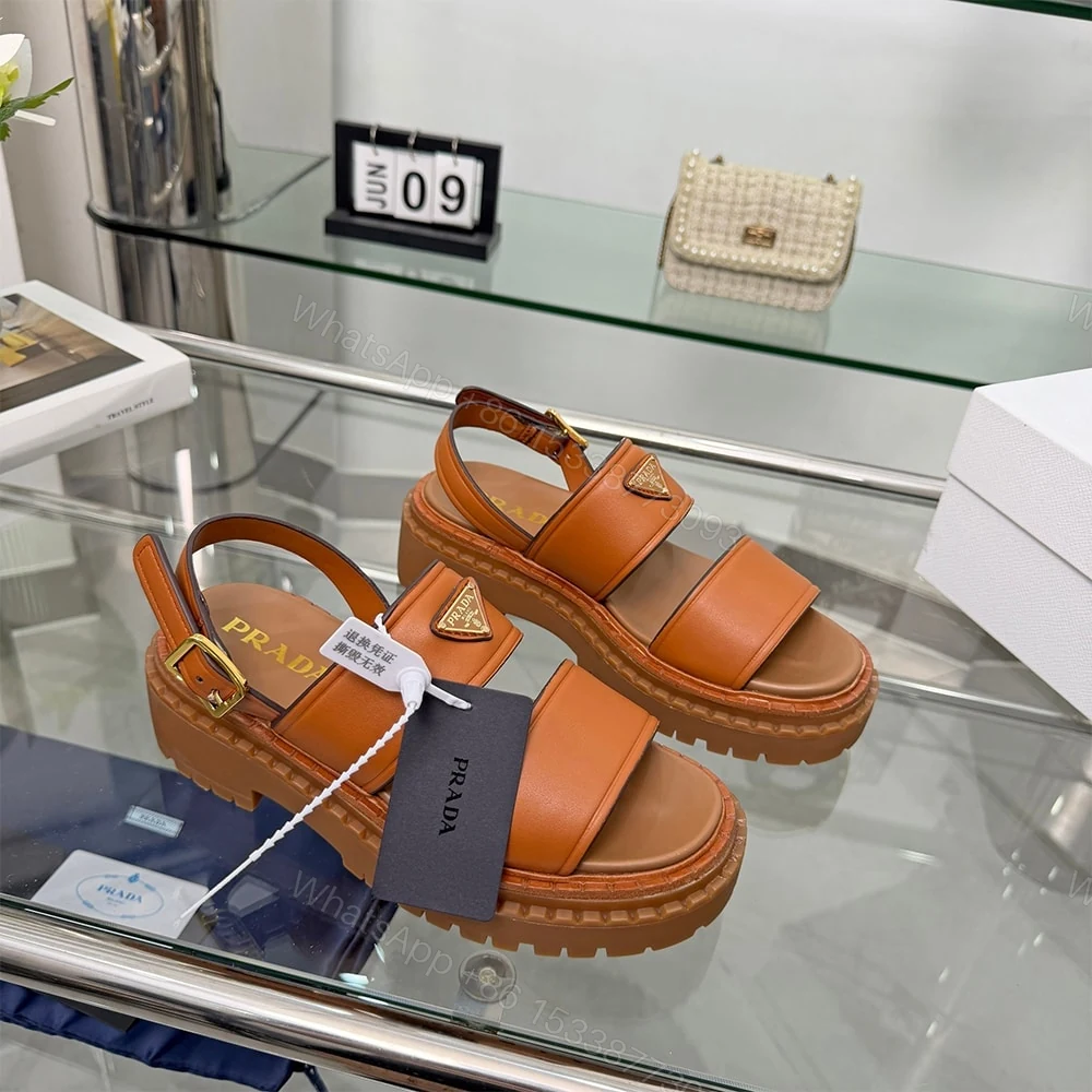 View 2 of PRADA Leather Platform Sandals 137635