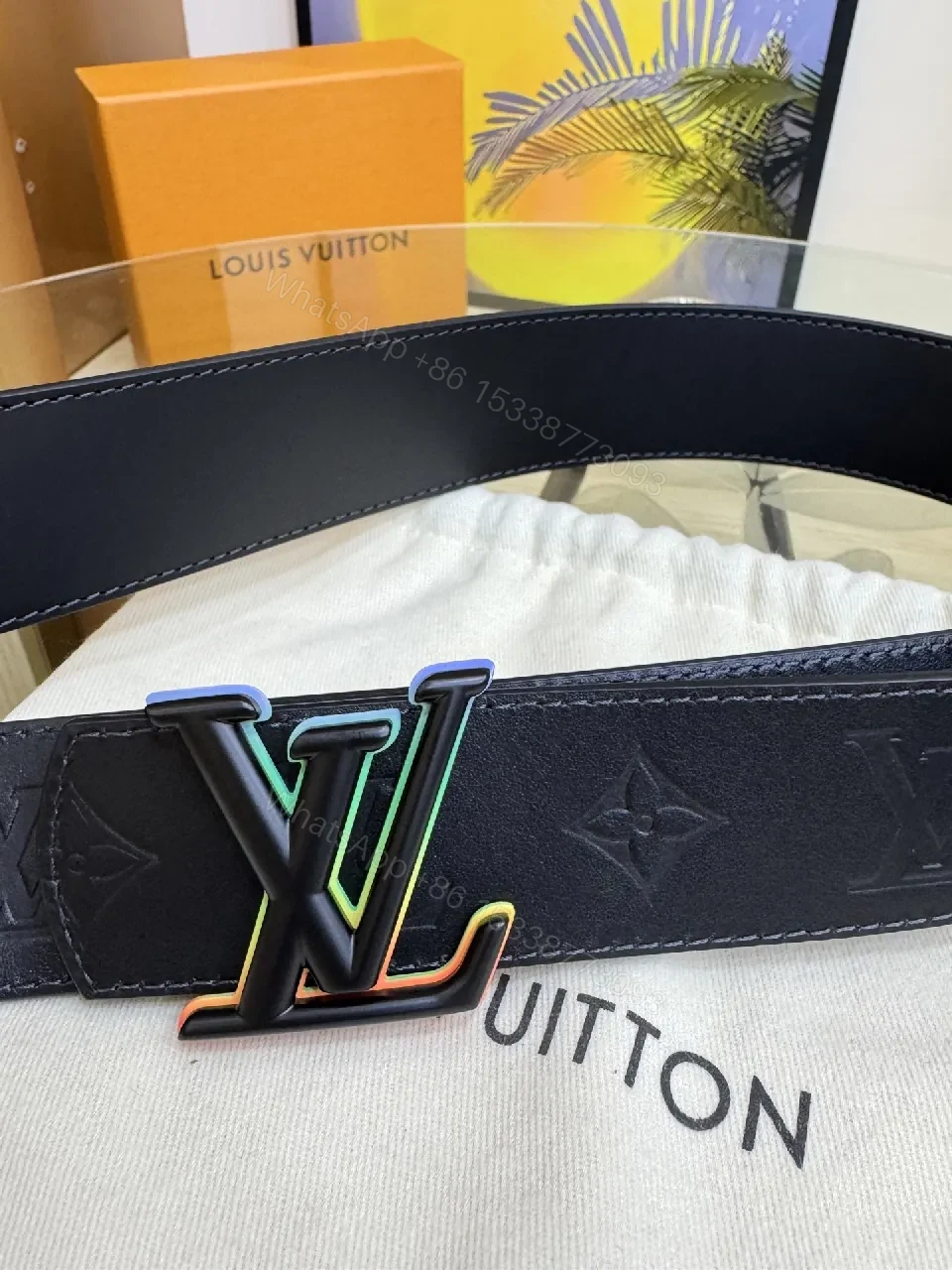 View 3 of Bold Leather Belt: Monogram Color-Block Buckle