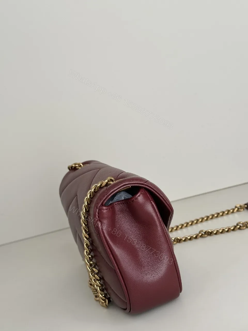 View 8 of Burgundy Quilted Crossbody: Luxe Chain Detail Bag