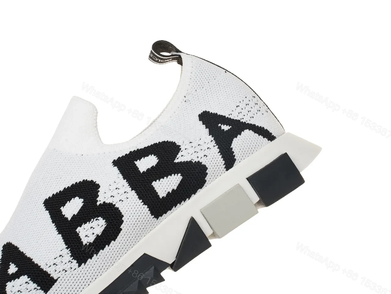 View 6 of White Knit Slip-Ons with Bold Lettering Sneakers