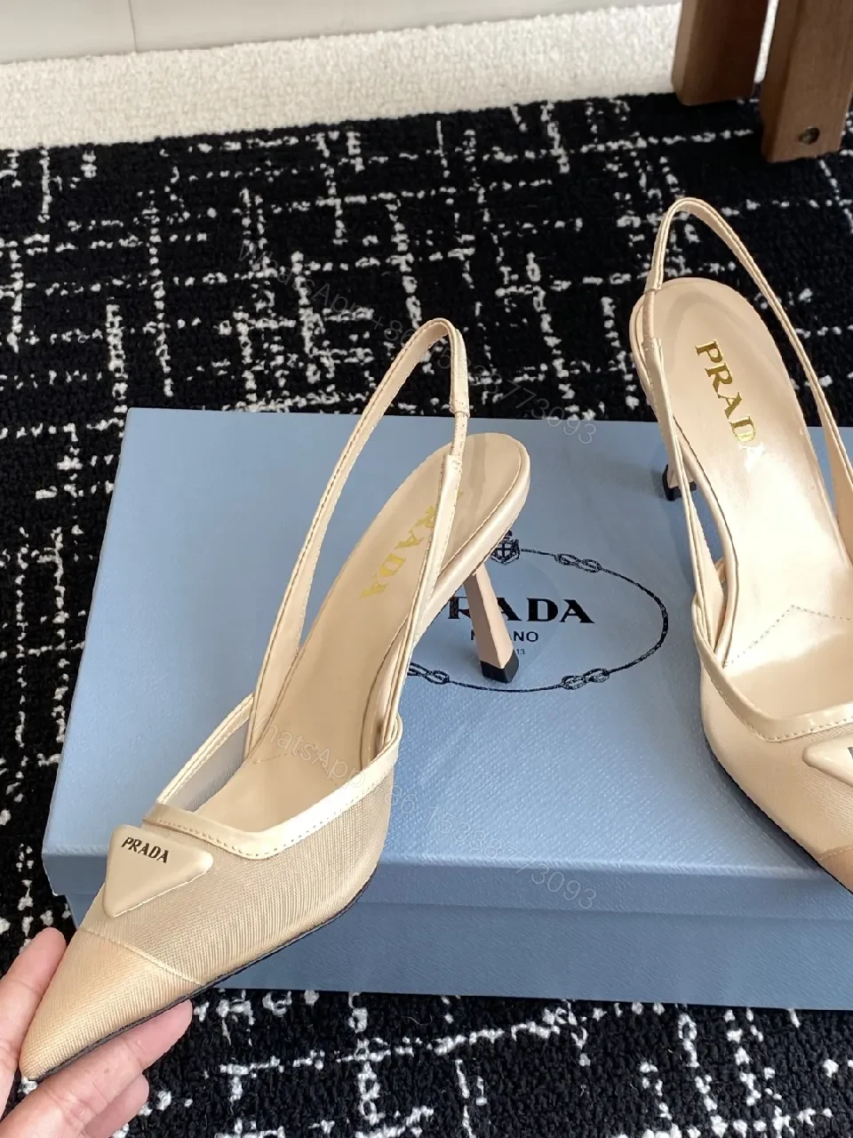 View 2 of Elegant Leather Slingbacks with Triangle Logo Detail