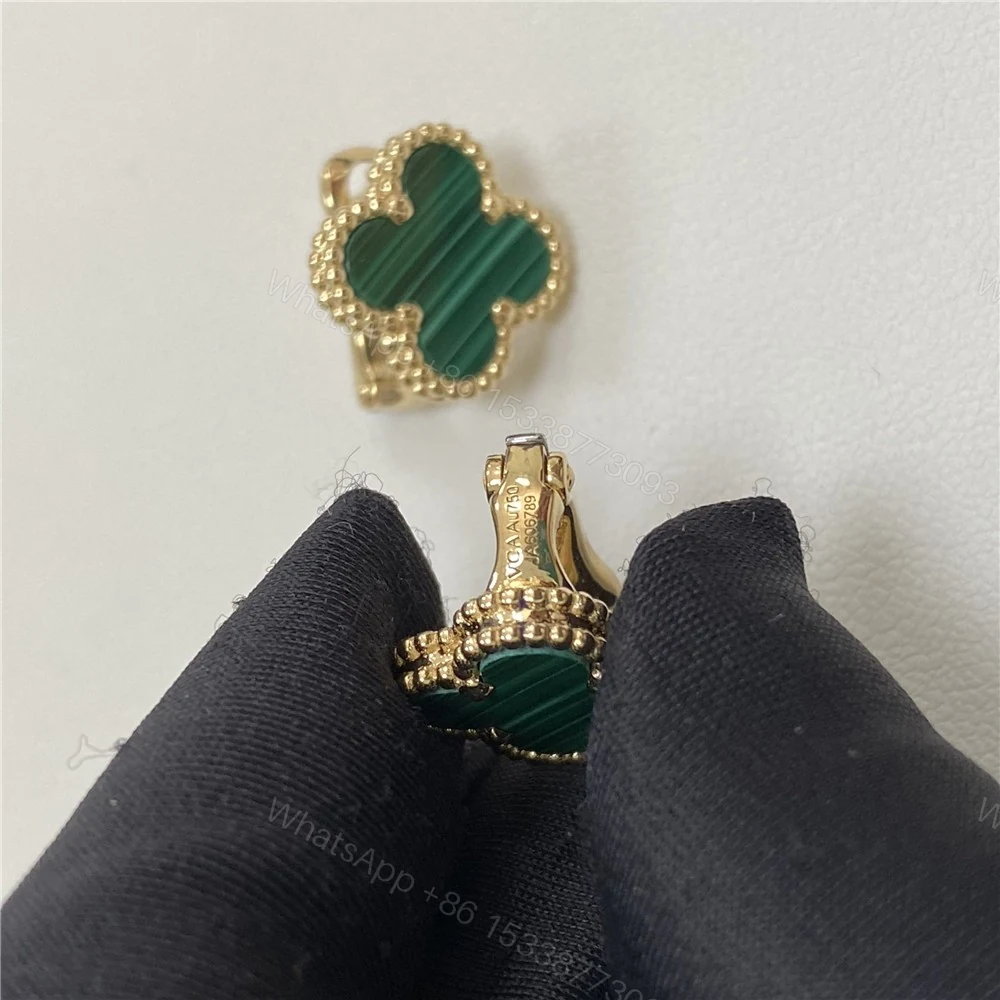 View 3 of VCA Vintage Alhambra Earrings Malachite Yellow Gold VCARO3QL00