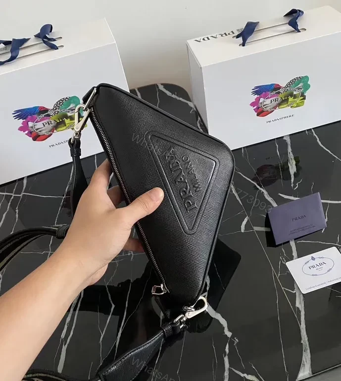 View 9 of Triangular Prada Pouch: Luxe Leather, Bold Utility Bag