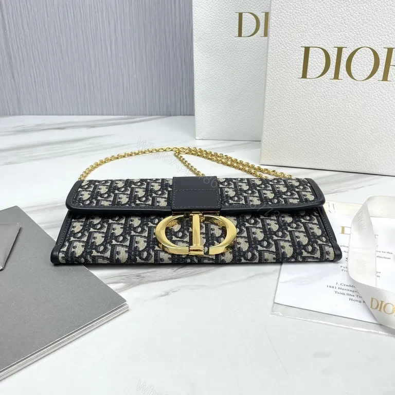 View 6 of Navy Monogram Tote: Dior-Inspired Gold-Accented Bag