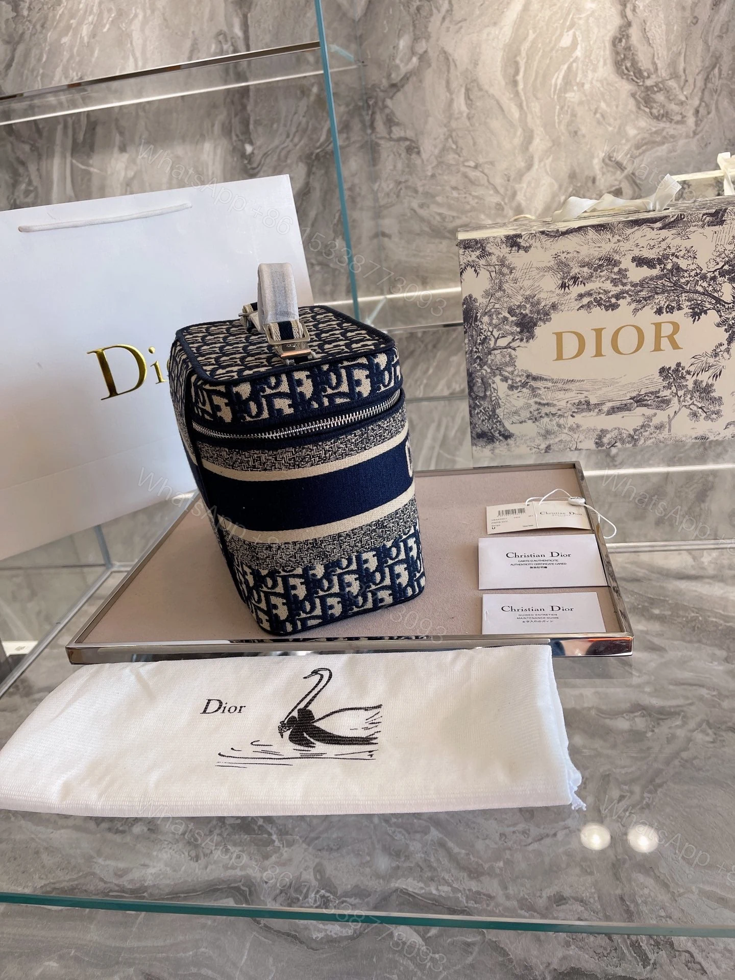 View 9 of Dior – Diortravel Vanity Case Blue Dior Oblique Embroidered Velvet – Women