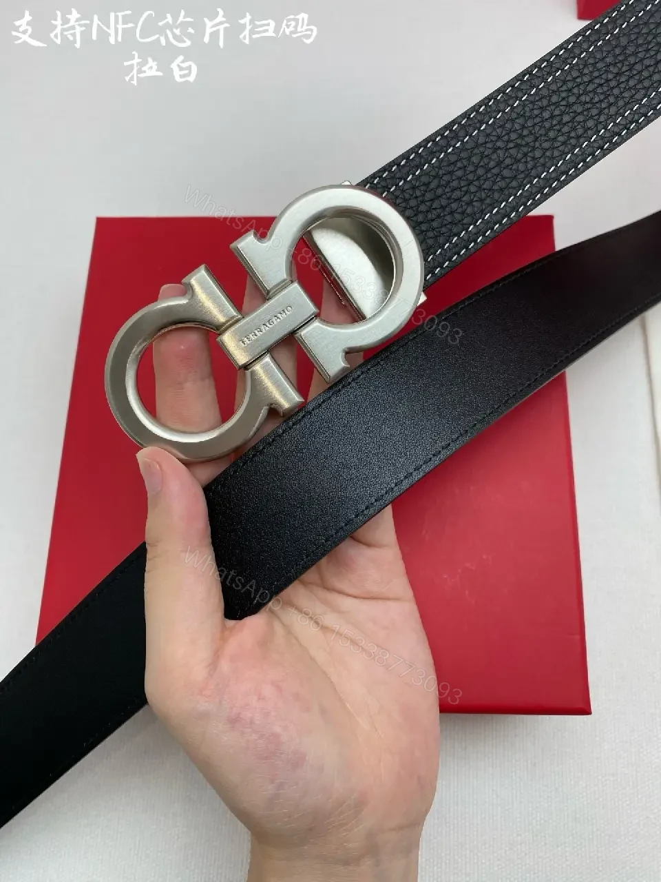 View 4 of Black Leather Belt with Dual-Loop Buckle, Premium Everyday Style