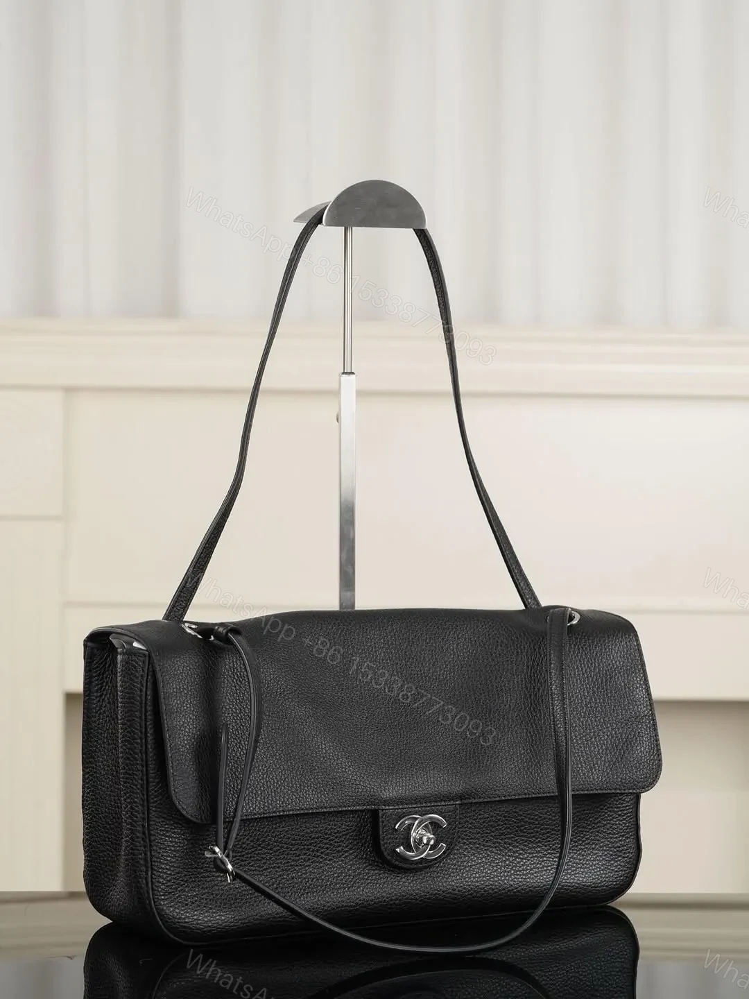 View 7 of Chanel Maxi Flap 32 Black Sliver Hradware