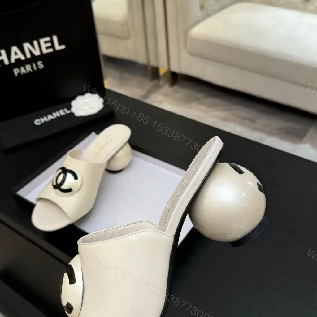 View 10 of Ivory Leather Block-Heel Slides with Interlocking Hardware