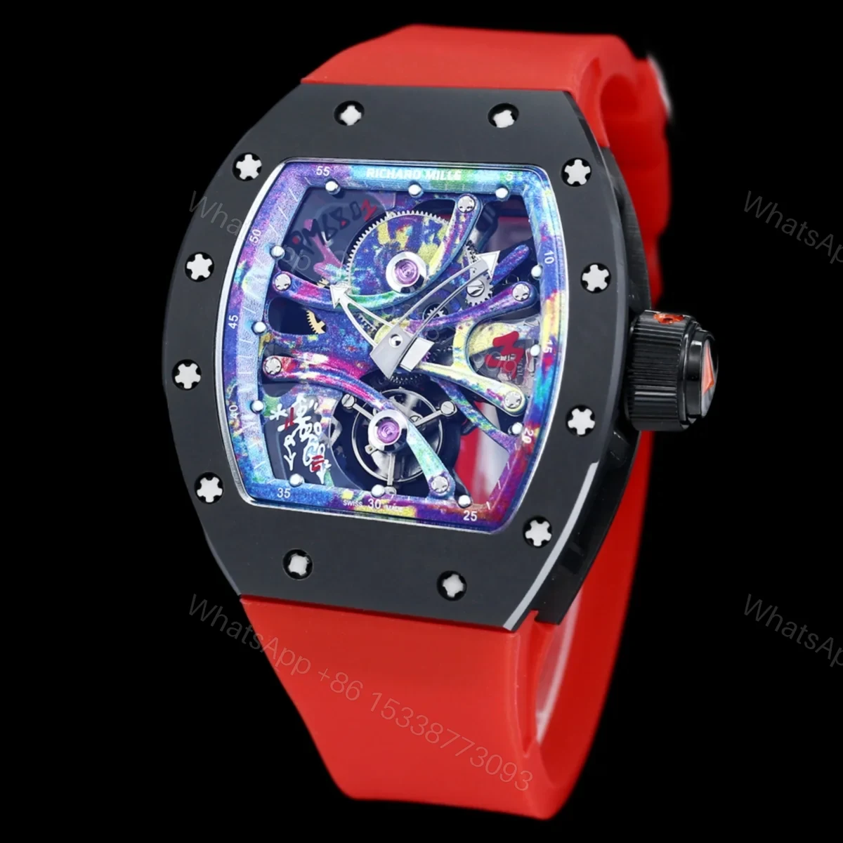 View 4 of Richard Mille RM68-01 Cyril Phan Graffiti Master Edition Automatic Skeleton Watch Colorful Leather Strap Integrated Movement Premium Edition RM-RM68-01-CP-GRA-ART