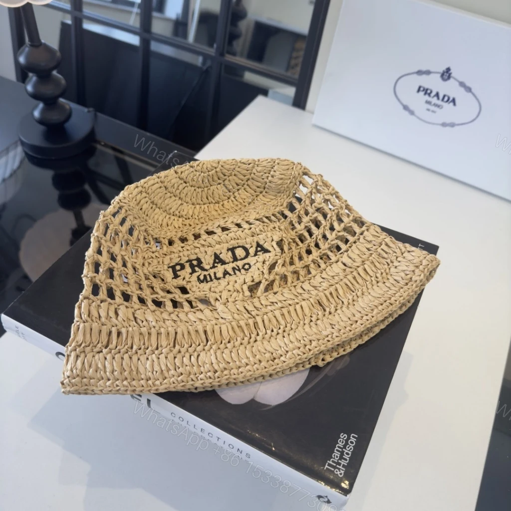 View 2 of Prada Crochet Bucket Hat Raffia Natural