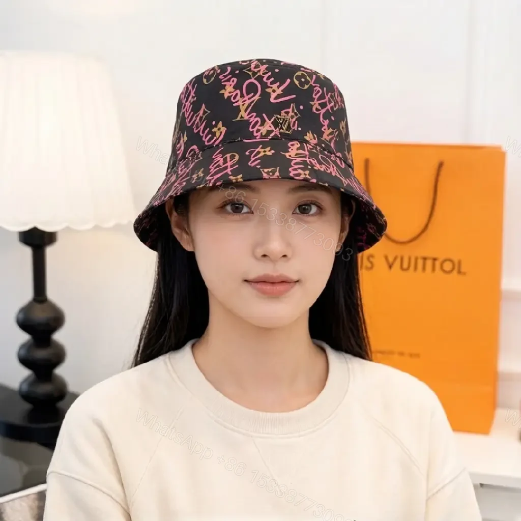 View 10 of Black Canvas Hat with Pink Graffiti Script LV Logos