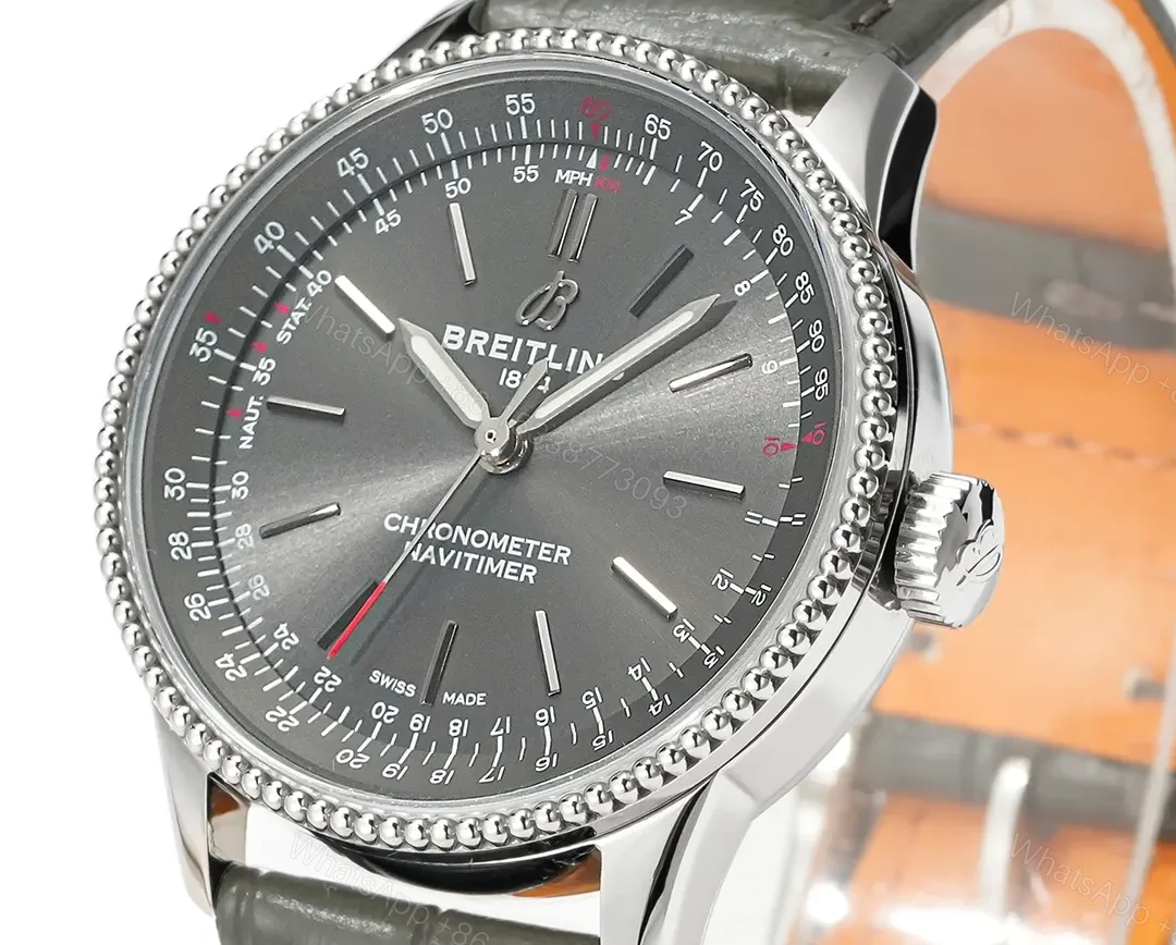 View 4 of OM Factory Breitling Women’s Navitimer Automatic Watch – Grey Dial, Stainless Steel Case, Leather Strap
