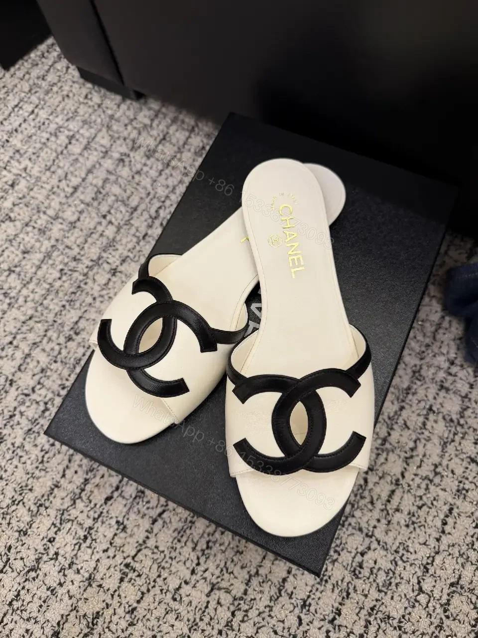 View 6 of Cream Leather Chanel-Style Slide Sandals