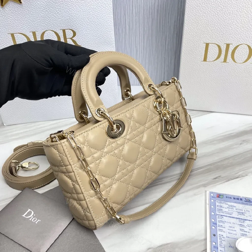 View 7 of Nude Calfskin Quilted Mini Handbag—Top Handle, Dior Hardware