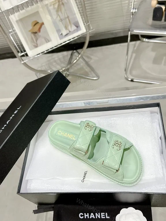 View 3 of Mint Leather Slide: Quilted, Emblem Details, All-Day Comfort