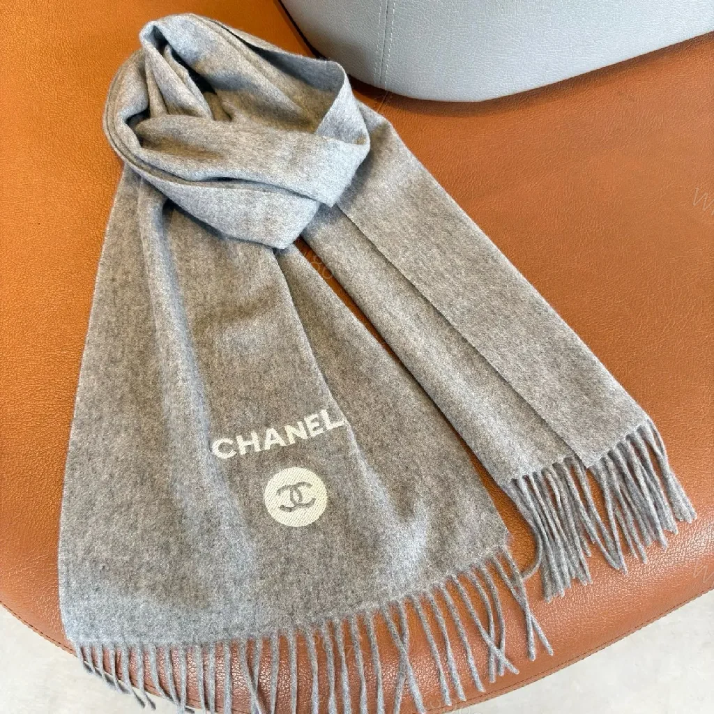 View 6 of Charcoal Wool-Blend Scarf: Luxe, Fringed, Subtle Logo