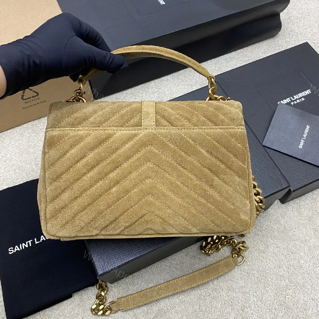 View 5 of Taupe Quilted Bag with Gold Hardware Accent