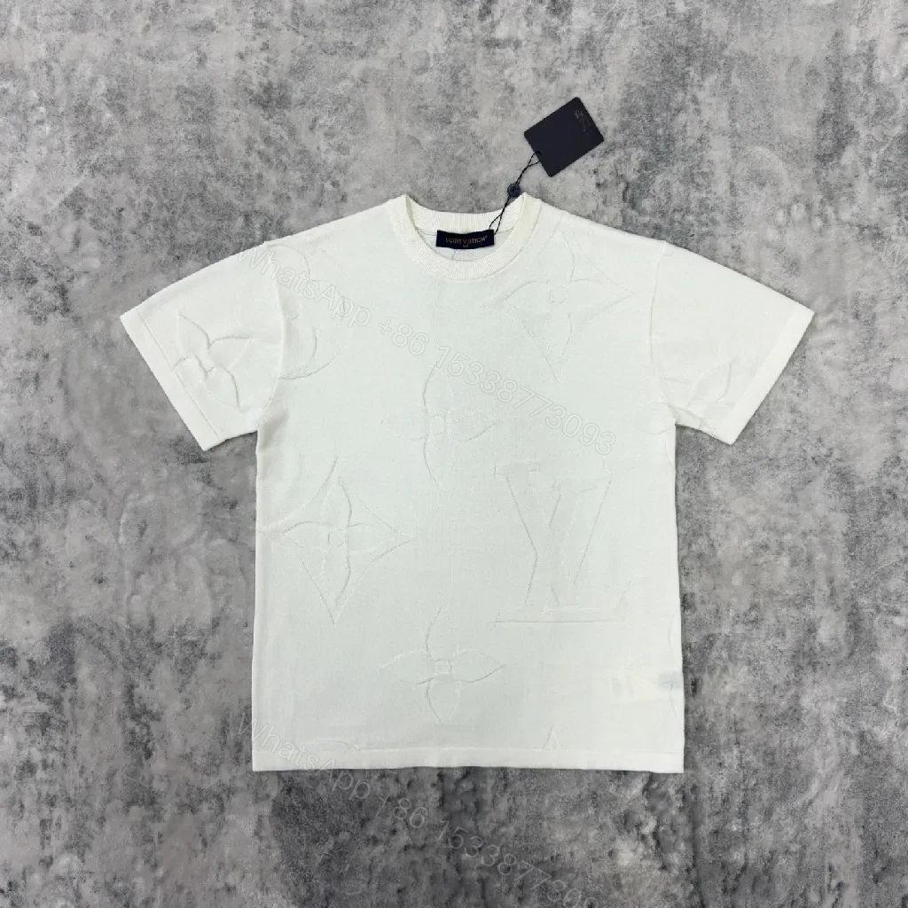 Textured White Tee with Embossed Luxury Pattern - Minimalist Style Shirt — view 1