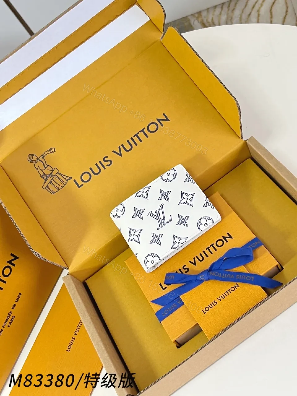 White Navy Monogram Compact Wallet – Modern Luxury — view 1