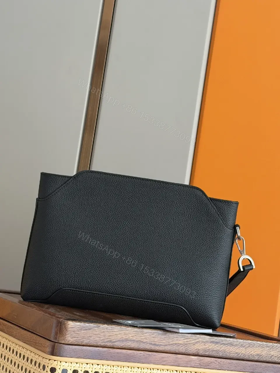 View 3 of Black Pebbled Leather Messenger – Compact Luxury Everyday Carry