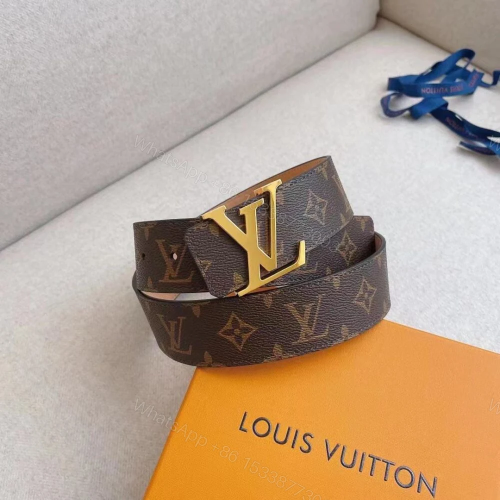 View 2 of Louis Vuitton Initiales Reversible Monogram Eclipse Canvas Belt Gold Metal 4Cm