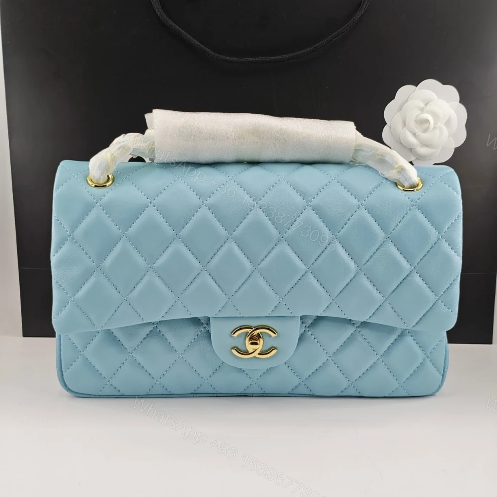 View 2 of Chanel Classic 11.12 Handbag Gold Tone Metal Light Blue 30Cm