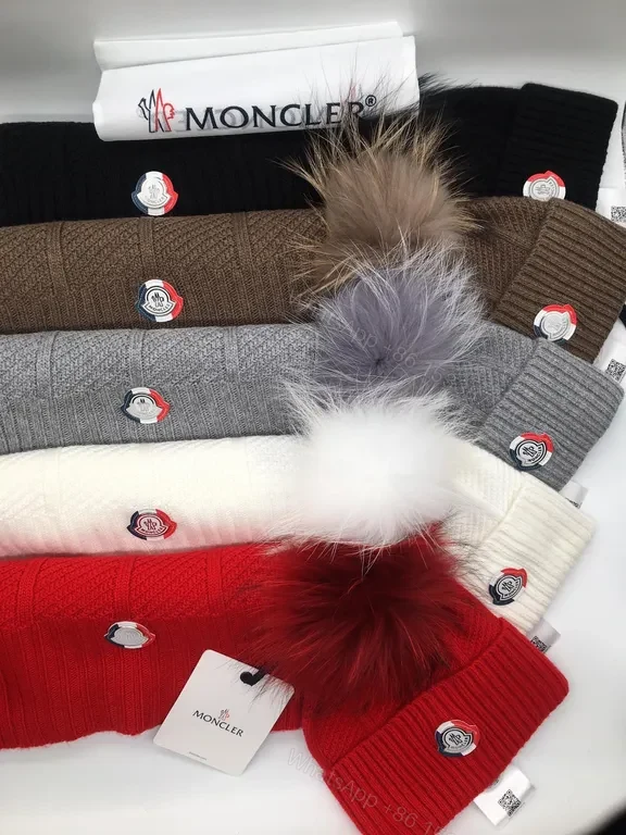 View 5 of Pristine White Moncler Knit Scarf & Beanie Set