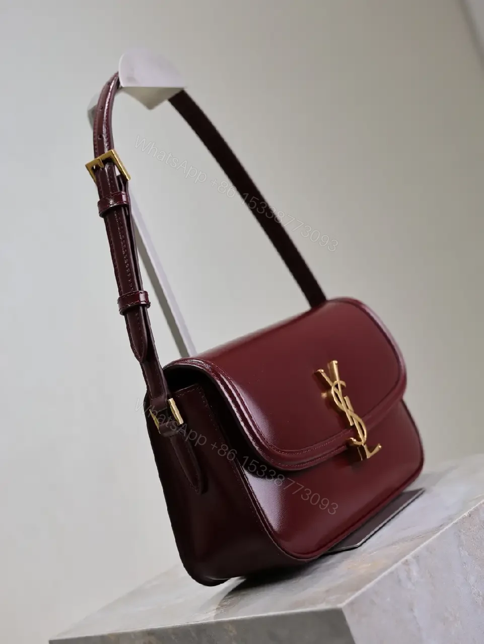 View 9 of Burgundy Leather Crossbody • Minimalist Gold Hardware Bag