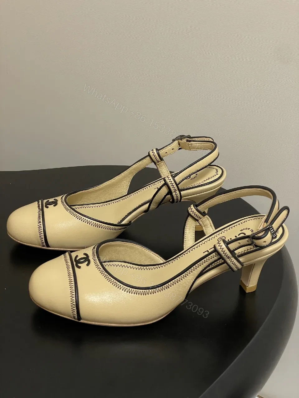View 8 of Champagne Leather Slingback Heels: Minimalist Luxury Comfort