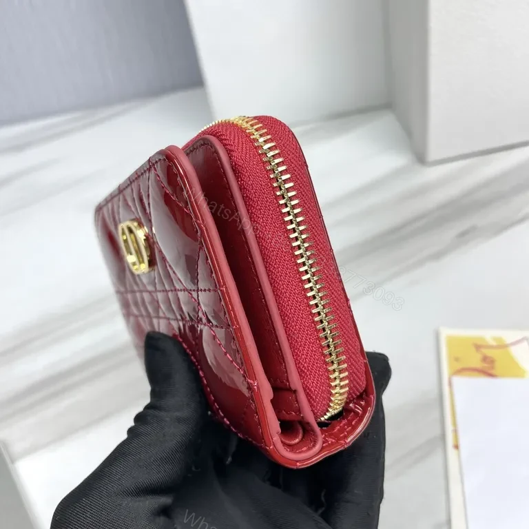 View 4 of Red Patent Quilted Wallet with Gold Emblem - Compact Glamour Wallet