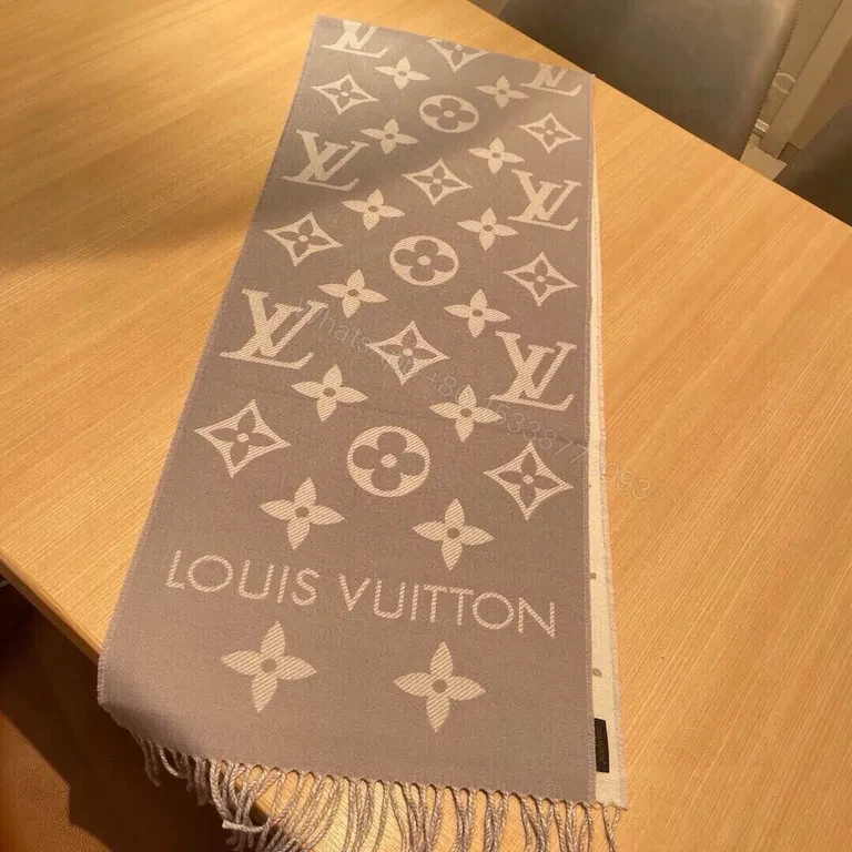 View 8 of Taupe Wool Luxury Scarf: Monogram Fringe Luxury Accessory