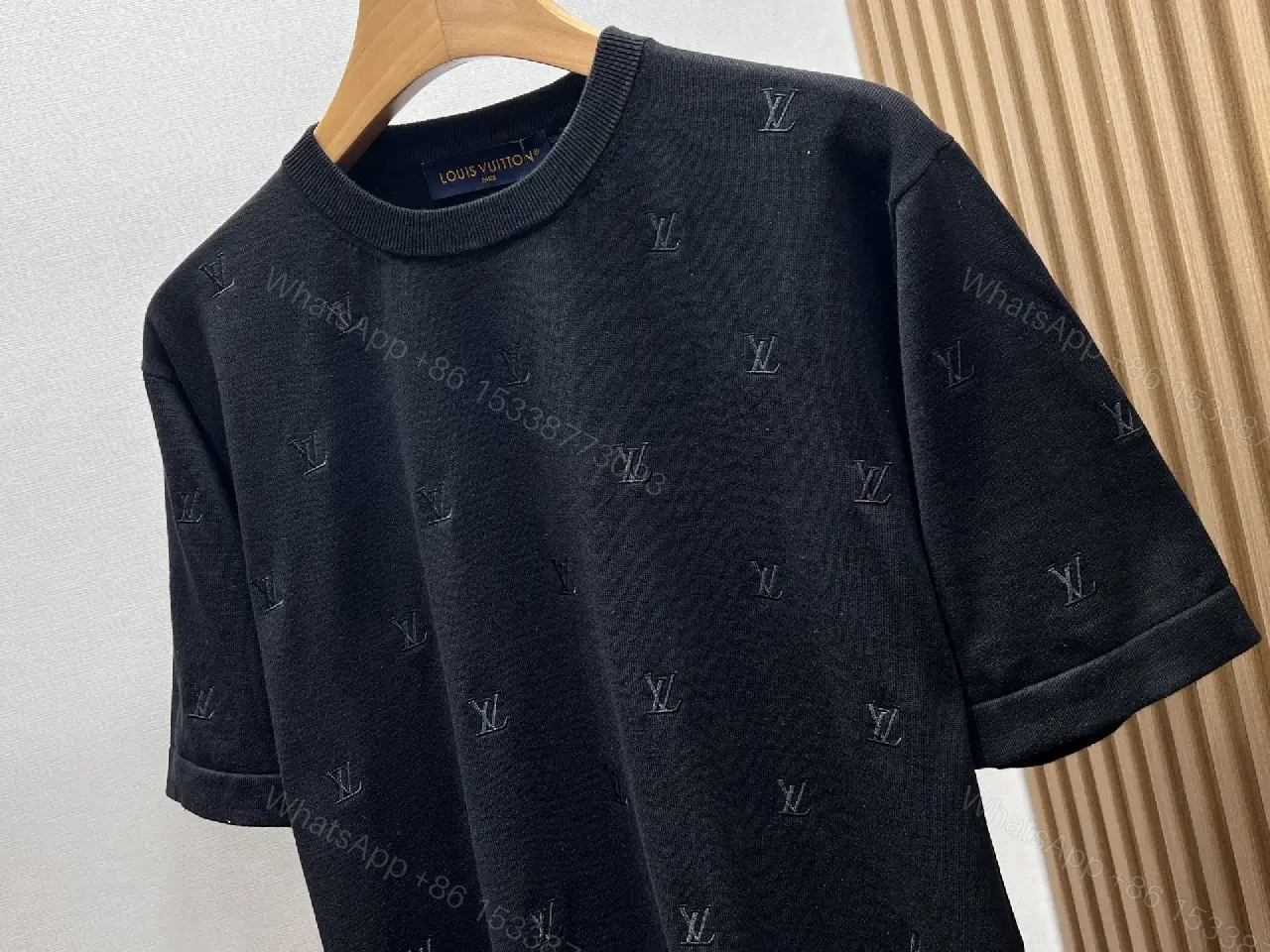 View 8 of Black Monogram Knit Tee: Subtle Texture, Everyday Luxury