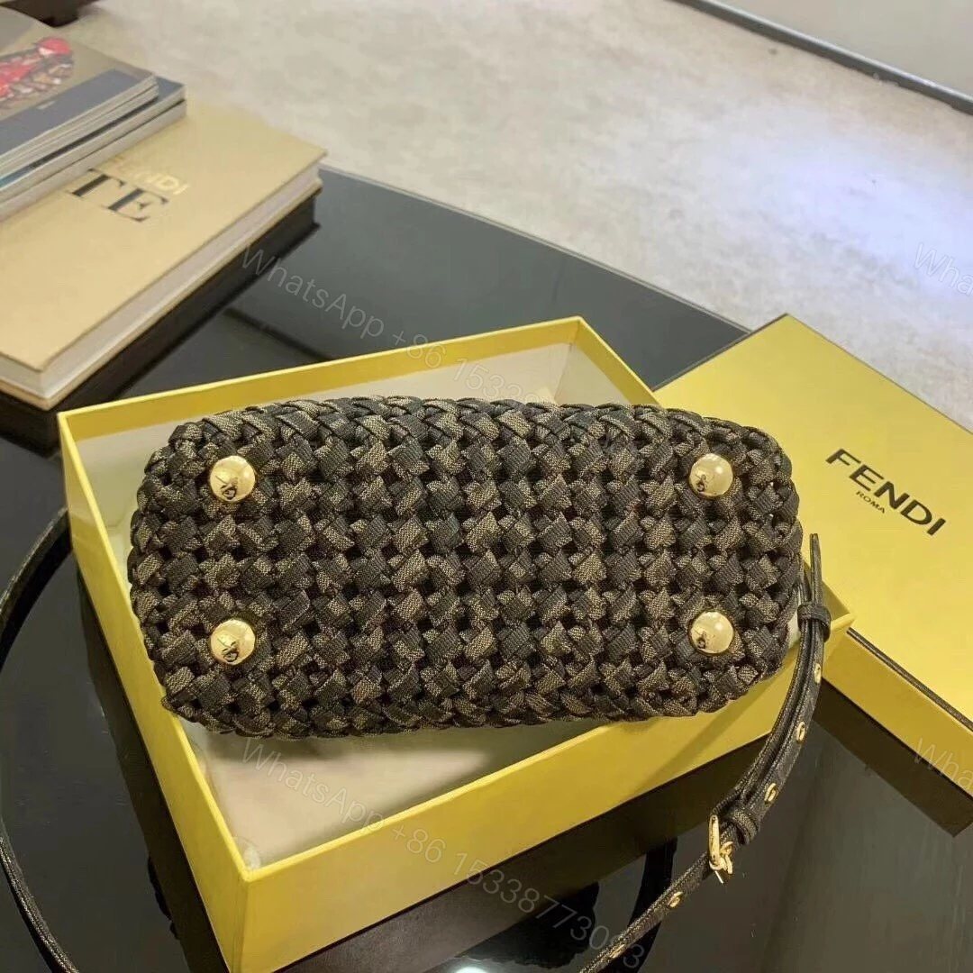 View 7 of Fendi Brown Jacquard Interlace Iconic Peekaboo Mini Bag