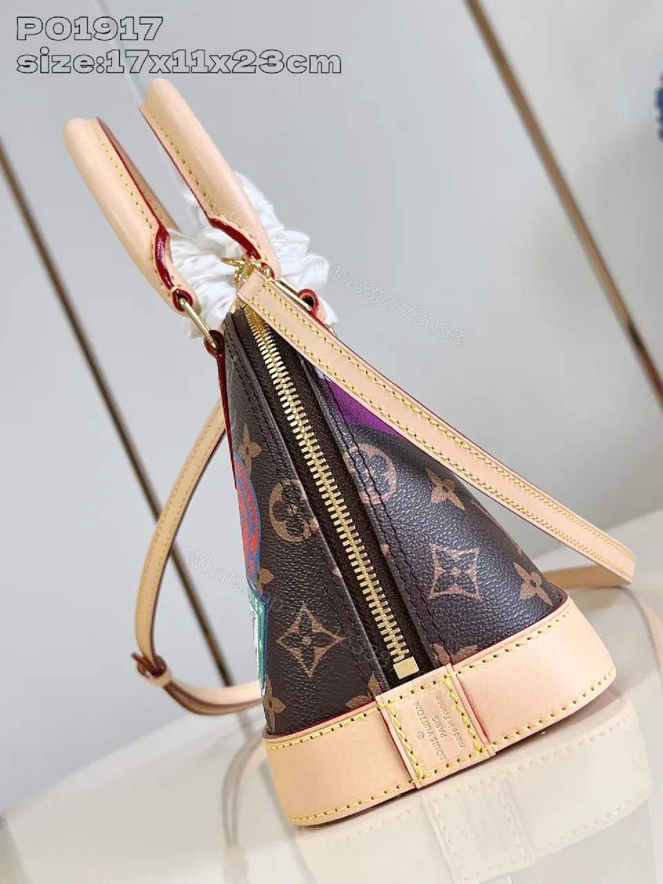 View 2 of Vibrant Monogram Patchwork Satchel: Luxe Everyday Carrier