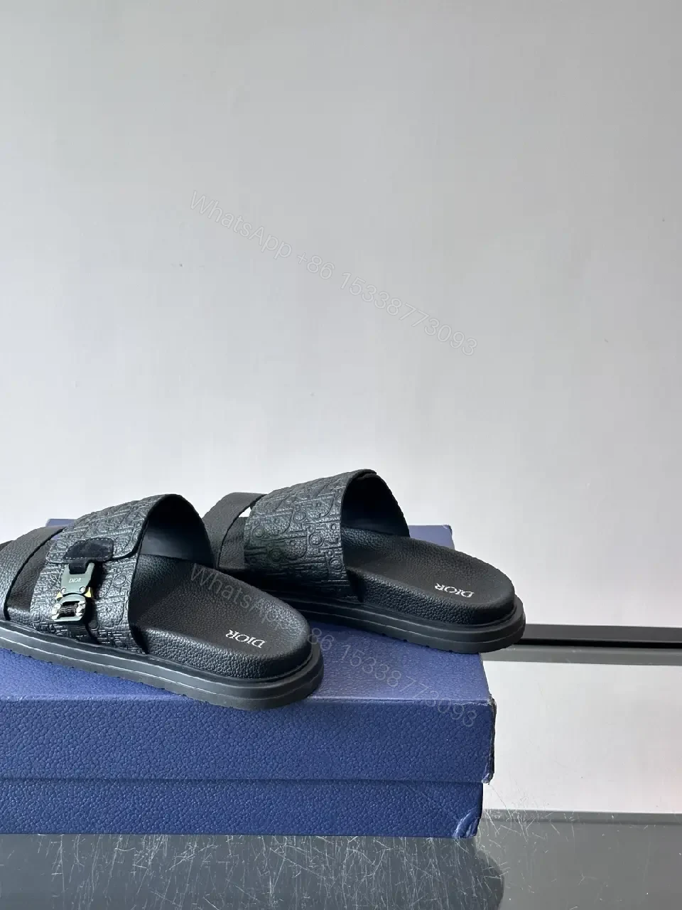 View 6 of Blue Leather Sandals Dior Style Buckle Sandals