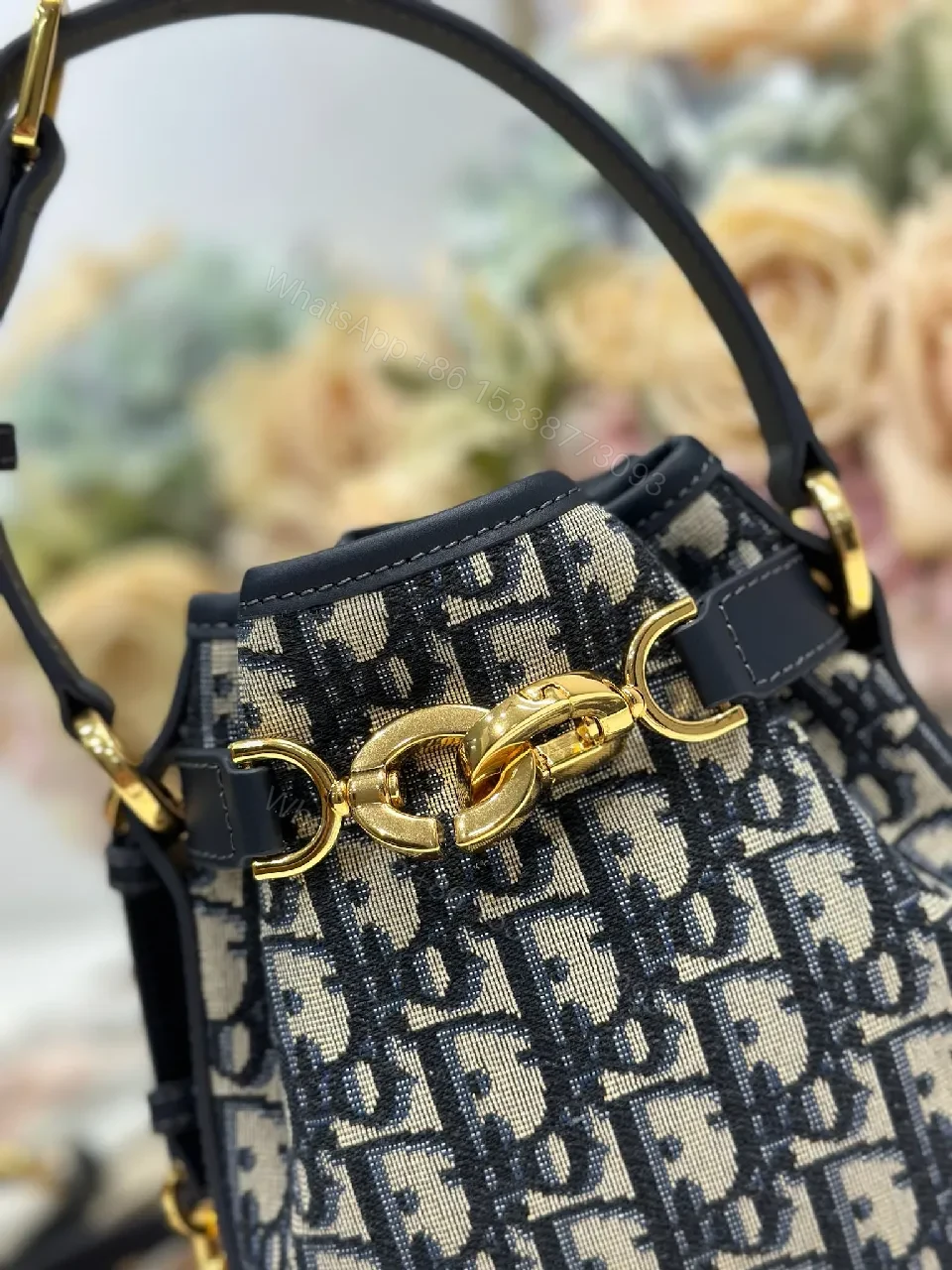 View 6 of Black Leather Monogram Mini Bag: Gold Hardware, Structured, Compact