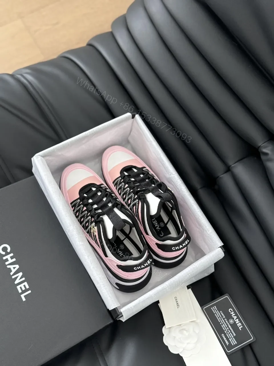 View 8 of Pink & Black Patterned Low-Top Sneakers with Luxe Details