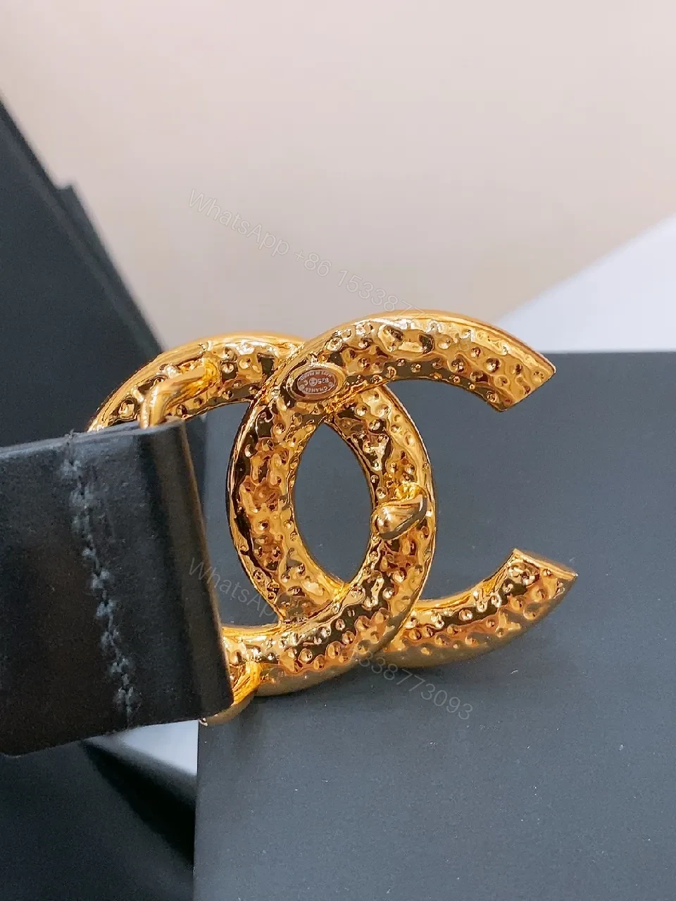 View 4 of Chic Leather Belt with Gold Double-C Buckle, Versatile Style