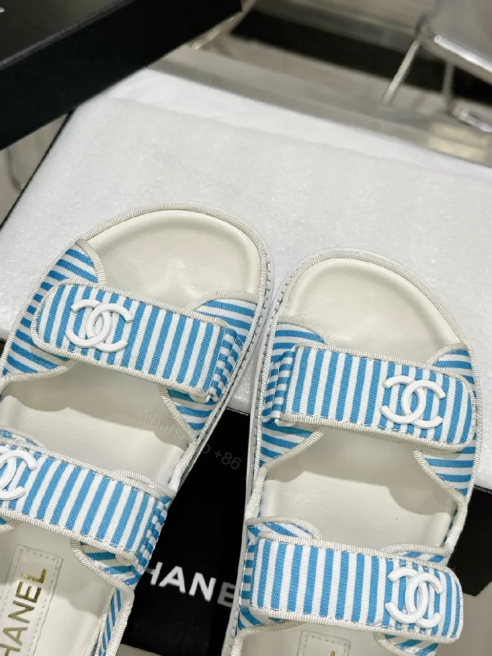 View 6 of Blue Striped Velcro Sandals - Luxe Casual Footwear