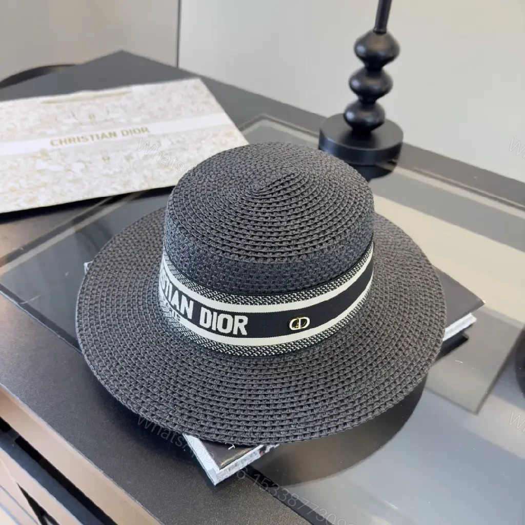 View 5 of Dark Gray/Black Straw Fedora-Round Crown Hat with Dior Ribbon