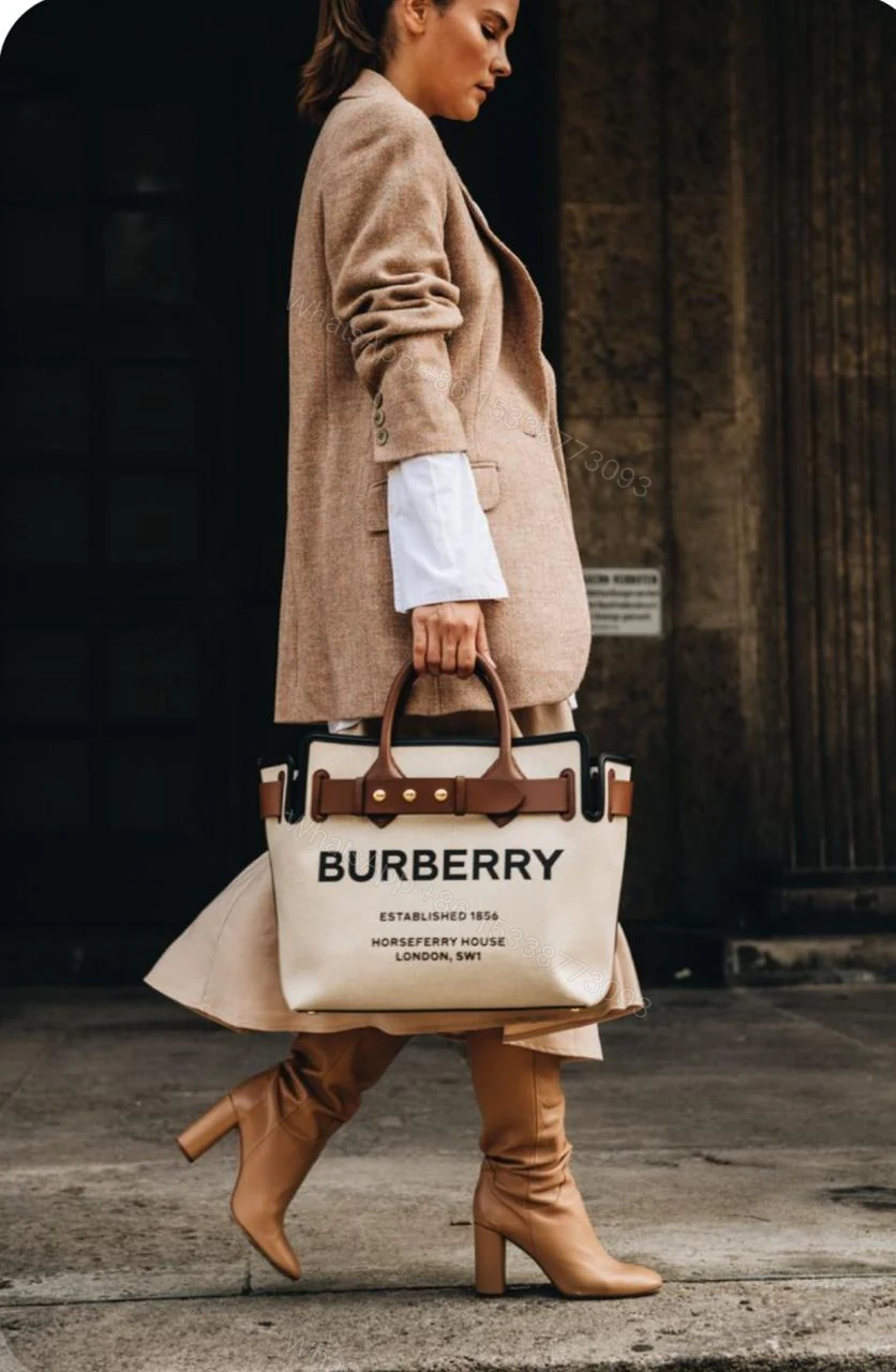 View 4 of FIRST COPY BURBERRRY HORSEFERRY CANVAS BELTED TOTE BAG