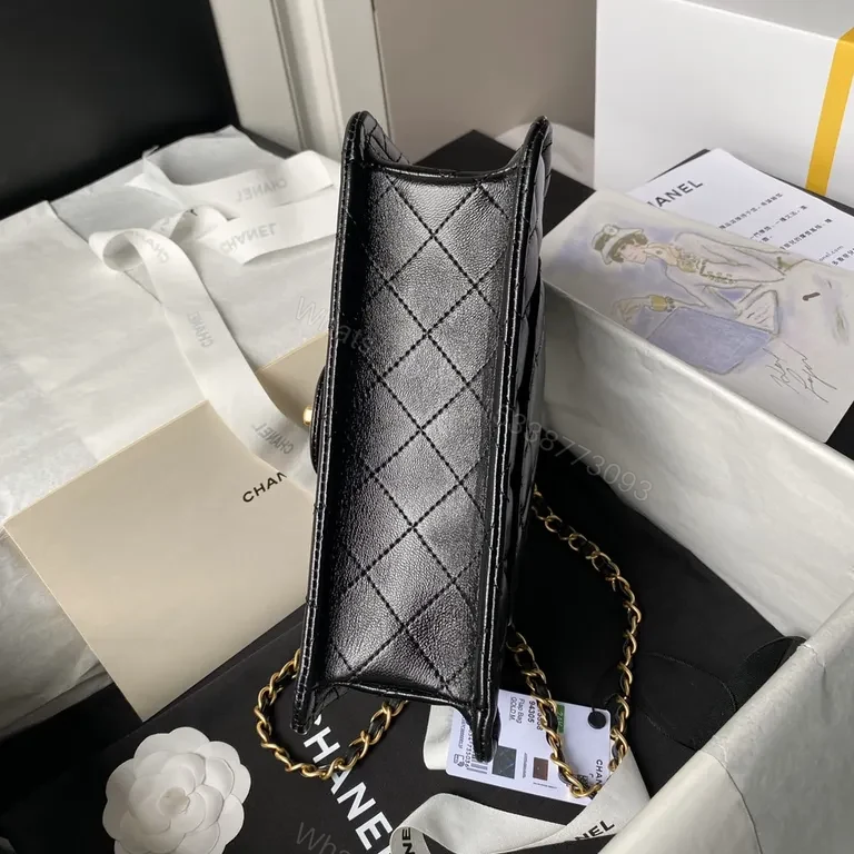 View 7 of Chic Quilted Crossbody Bag with Gold Chain Strap - Black