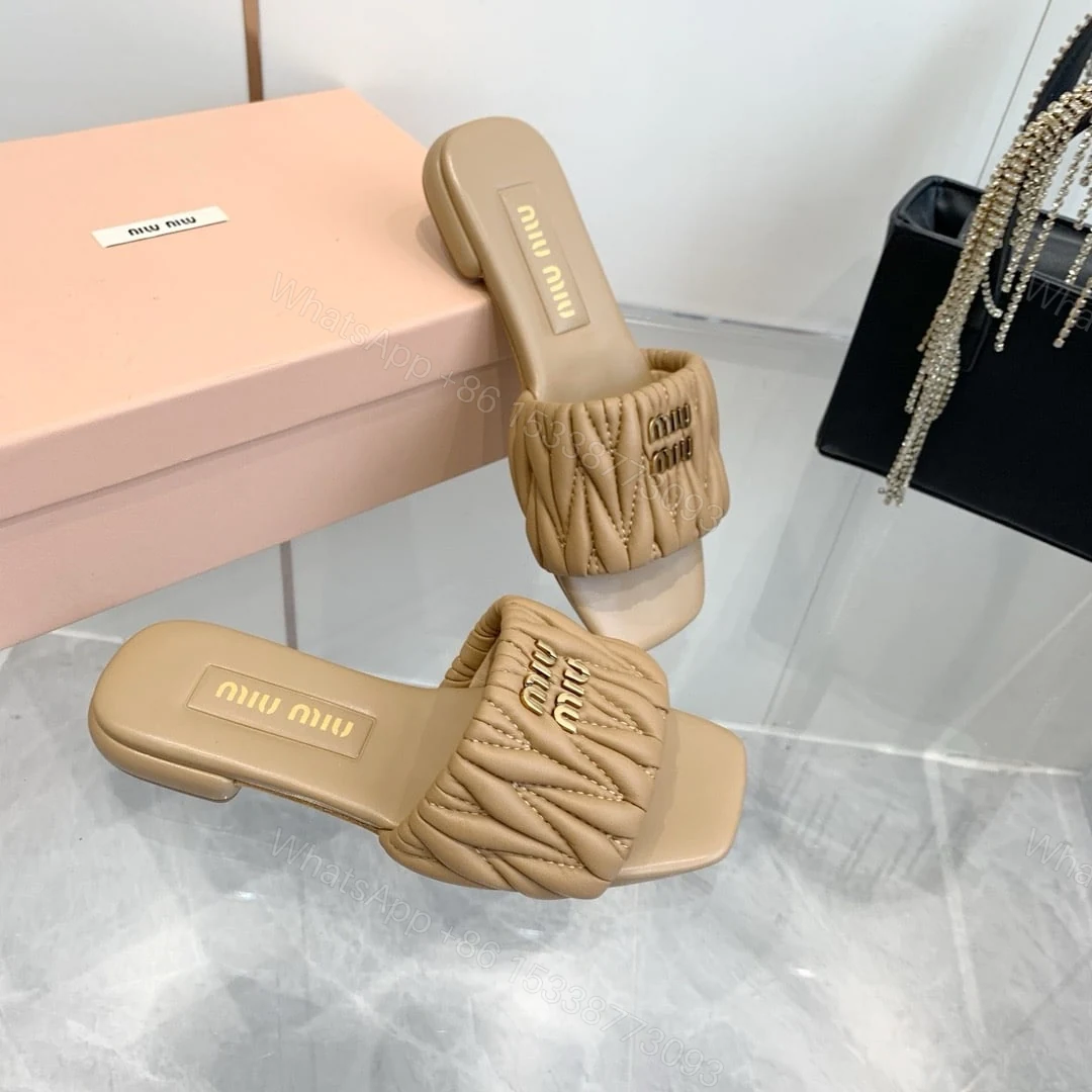 View 6 of MIUMIU MATELASSÉ NAPPA LEATHER SLIDES SAND BEIGE 5XX605 88T F0036 F 010