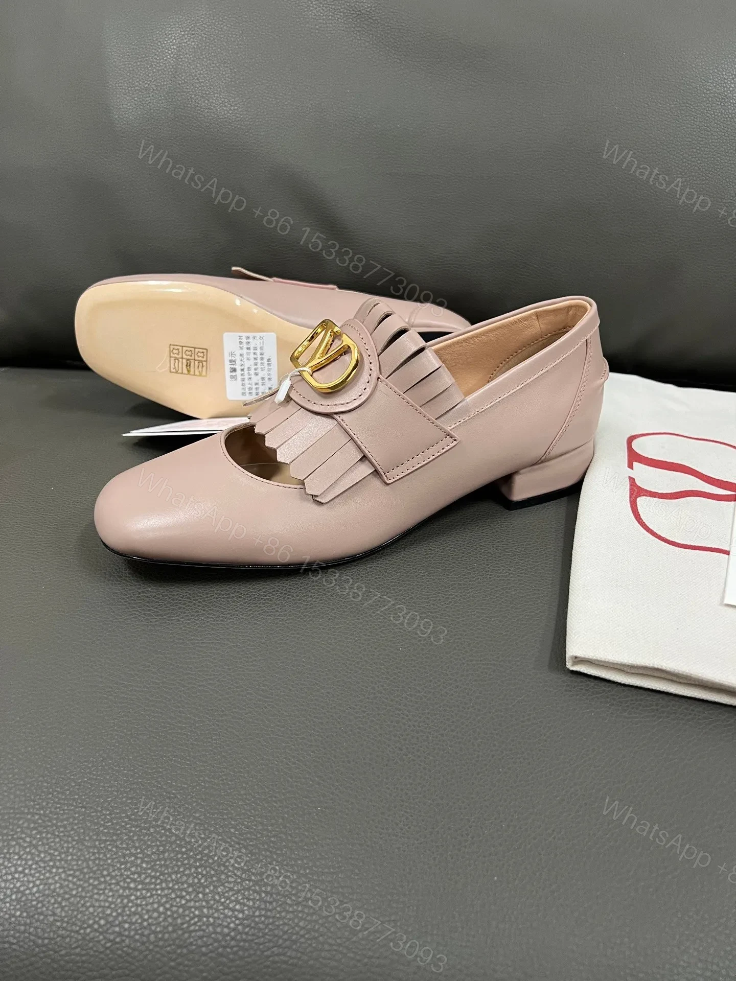 View 6 of Valentino Women Pink Leather Fringe Loafers