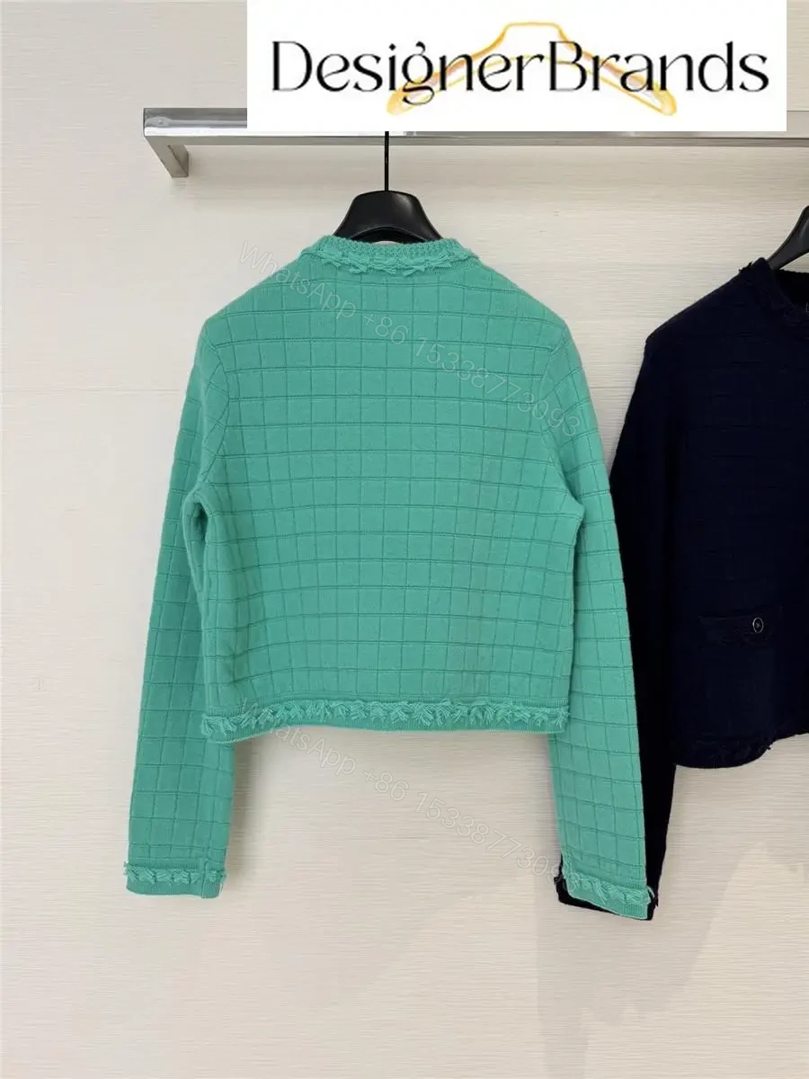 View 2 of Mint Grid-Texture Tweed Jacket: Modern Color Pop, Fringe Detail
