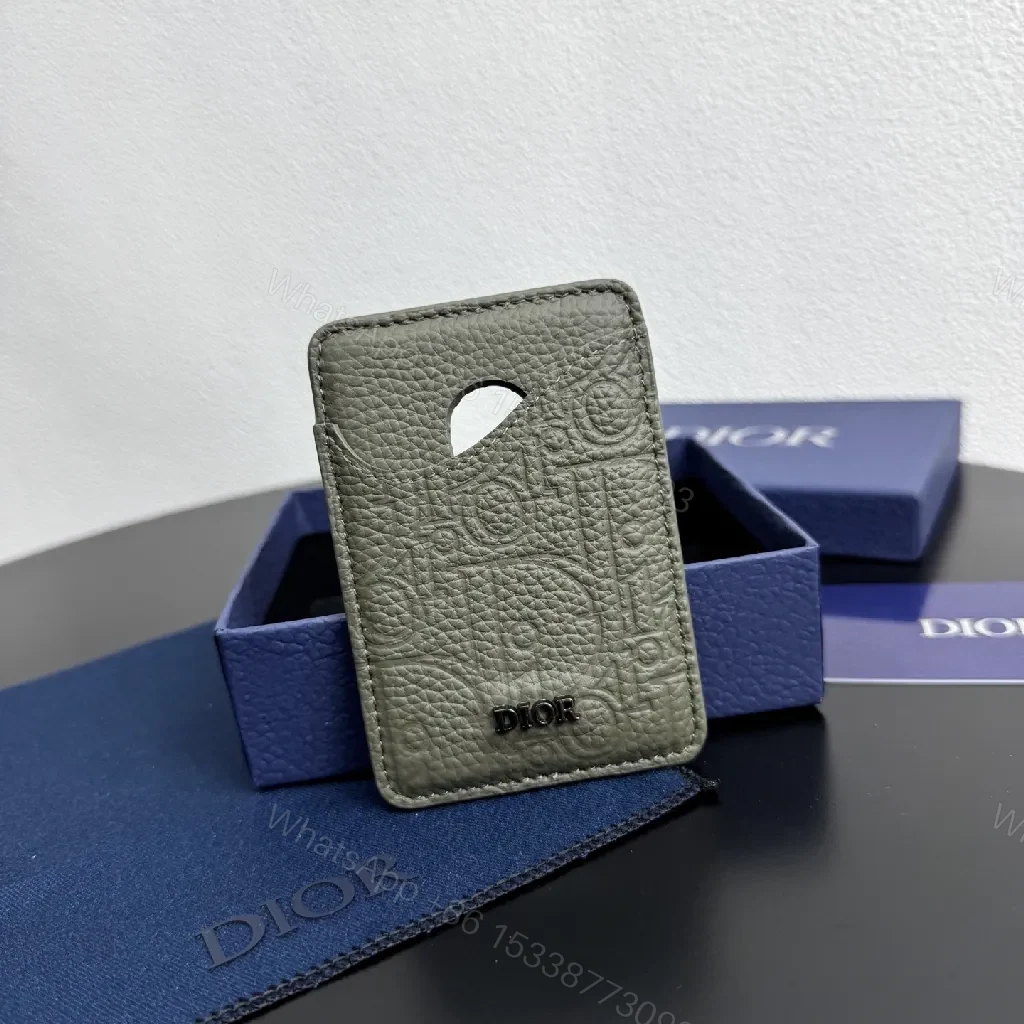View 6 of Textured Leather Card Case with Dior Detailing - Slim Luxury Accessory